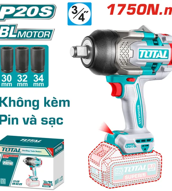 Máy Siết Bulong Total TIWLI201751 20V, Lực Siết 1750Nm, Đầu 3/4