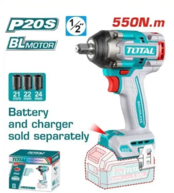 Máy Siết Bu Lông Không Chổi Than Dùng Pin 20V TOTAL TIWLI20551 - Lực Siết 550Nm, Đầu Vuông 1/2 Inch