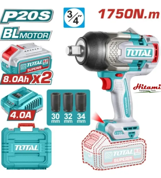 Máy Siết Bulong Total TIWLI201751 20V, Lực Siết 1750Nm, Đầu 3/4