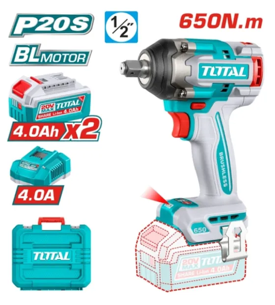 Máy Siết Bu Lông Dùng Pin Total TIWLI20851 20V Brushless 650Nm