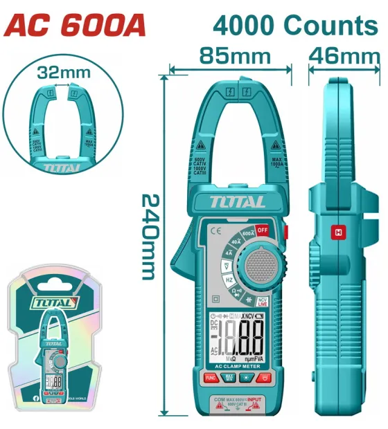 Kềm Đo AC Kỹ Thuật Số Total 600A True RMS TMT766001