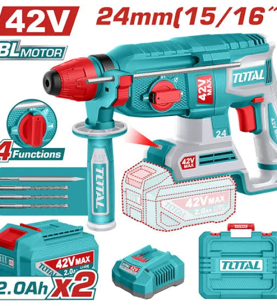 Máy khoan bê tông 24mm không chổi than dùng pin 42V Total TRHLI422482