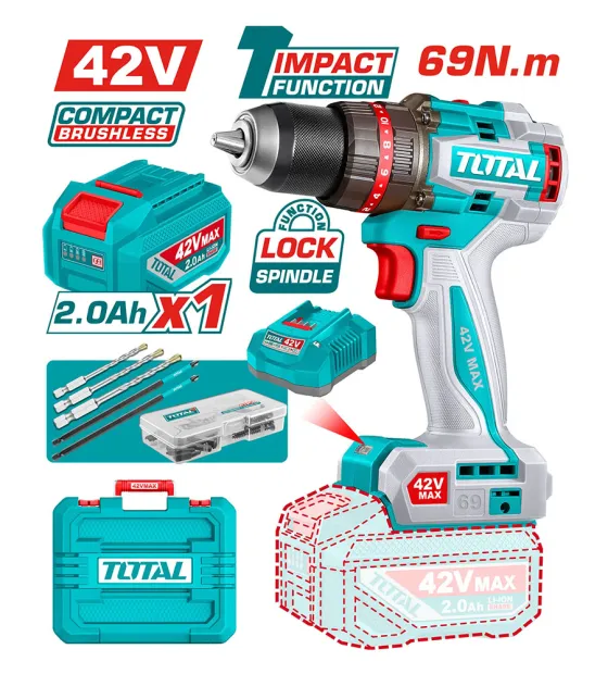 Máy khoan búa không chổi than dùng pin 42V Total TIDLI426981