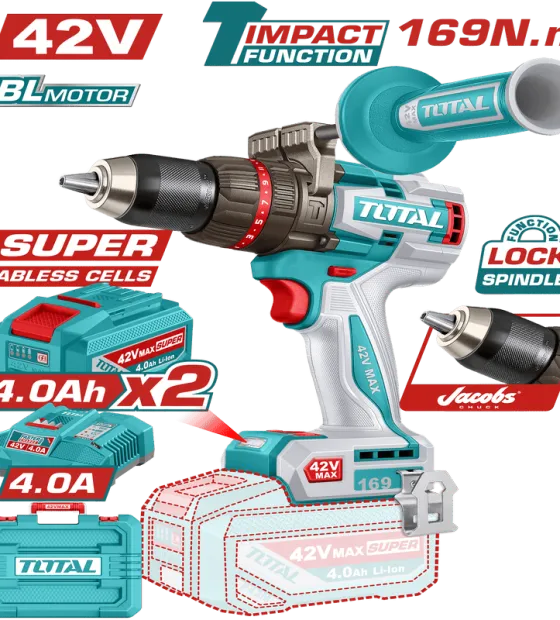 Máy Khoan Búa TOTAL TIDLI4216982 169N.m Không Chổi Than Dùng Pin 42v