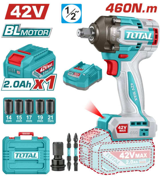 Máy siết buloong Total dùng pin 42V – 460Nm TIWLI42461 