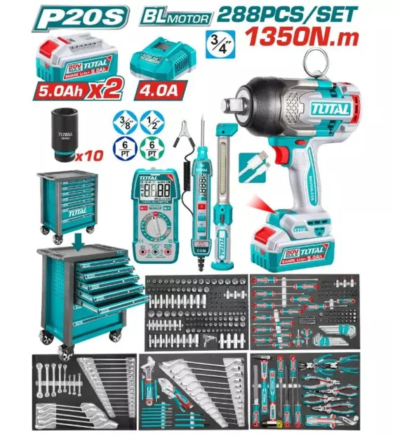 Bộ 288 món trong tủ xe đẩy đựng công cụ TOTAL THPTCS82882