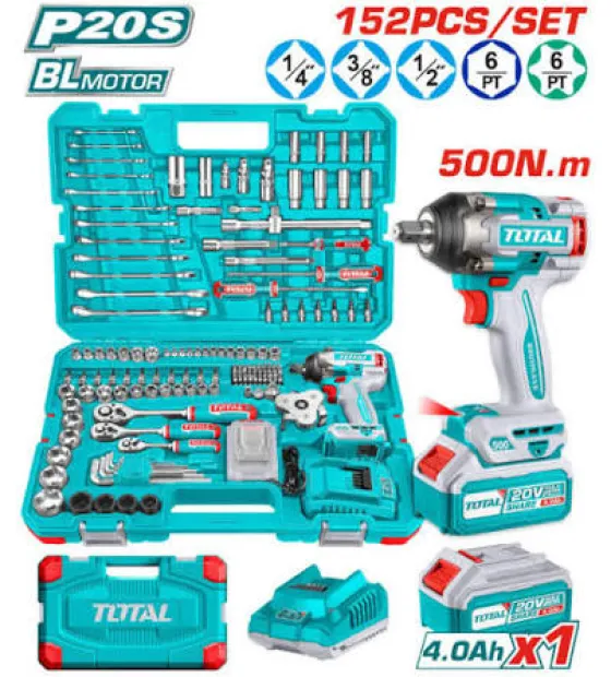 Bộ 152 món bao gồm máy siết buloong pin 20V TIWLI2050 không chổi than THKTHP31522