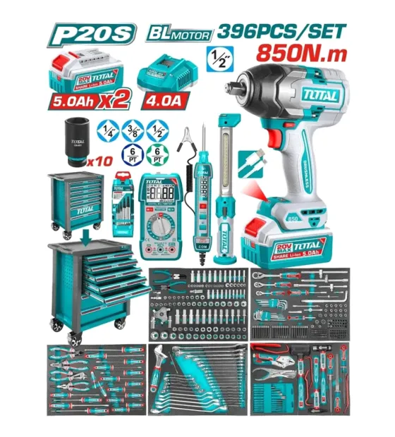 bộ 396 món tủ đụng dụng cụ và máy siết bu lông TIWLI20851 dùng pin 20V Total THPTCS83962