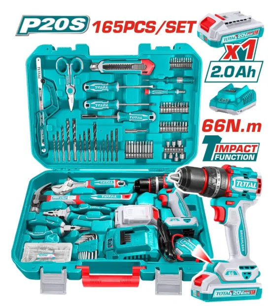 Bộ máy khoan động lực 165 chi tiết dùng pin 20V Total THKTHP11652