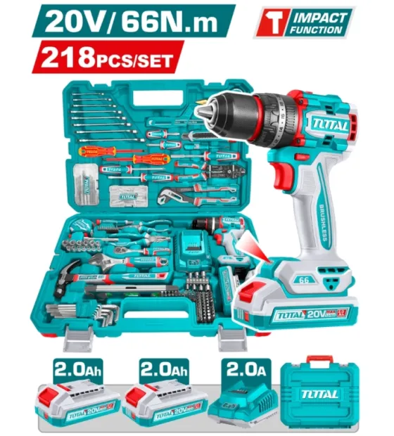 Bộ Dụng Cụ 218 Món TOTAL THKTHP42187 Kèm Máy Khoan Pin 20V