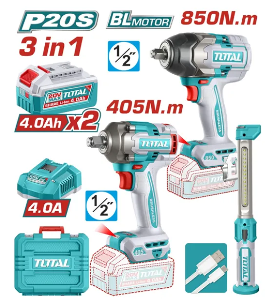 Bộ combo 2 máy siết buloong TIWLI20451 & TIWLI20851 Total TOSLI260285