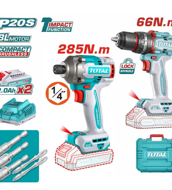 Bộ máy khoan và máy vặn vít dùng pin 20V TCKLI20277 (2 Pin 2.0Ah, 1 Sạc)