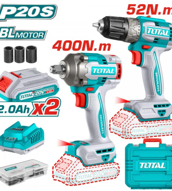 Combo máy khoan và máy vặn bu lông pin 20V Total TCKLI20271 (2 Pin 2.0Ah, 1 Sạc)