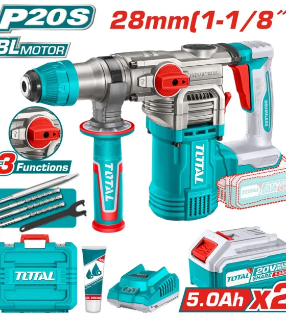 Máy khoan bê tông 3 chức năng dùng pin 20V Total TRHLI202885 (2 Pin 5.0Ah, 1 Sạc)