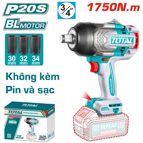 Máy Siết Bulong Total TIWLI201751 20V, Lực Siết 1750Nm, Đầu 3/4