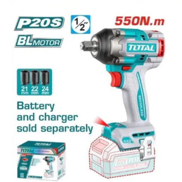 Máy Siết Bu Lông Không Chổi Than Dùng Pin 20V TOTAL TIWLI20551 - Lực Siết 550Nm, Đầu Vuông 1/2 Inch