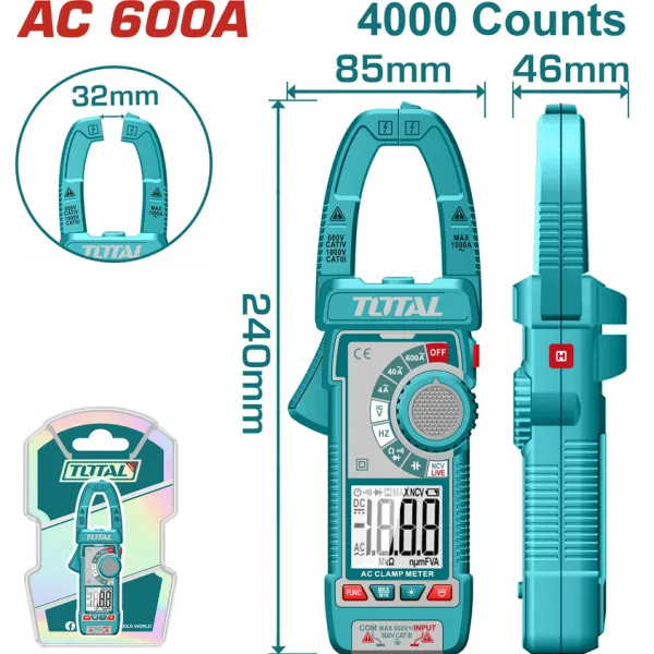 Kềm Đo AC Kỹ Thuật Số Total 600A True RMS TMT766001
