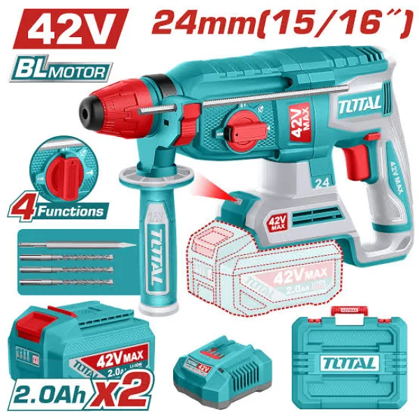 Máy khoan bê tông 24mm không chổi than dùng pin 42V Total TRHLI422482
