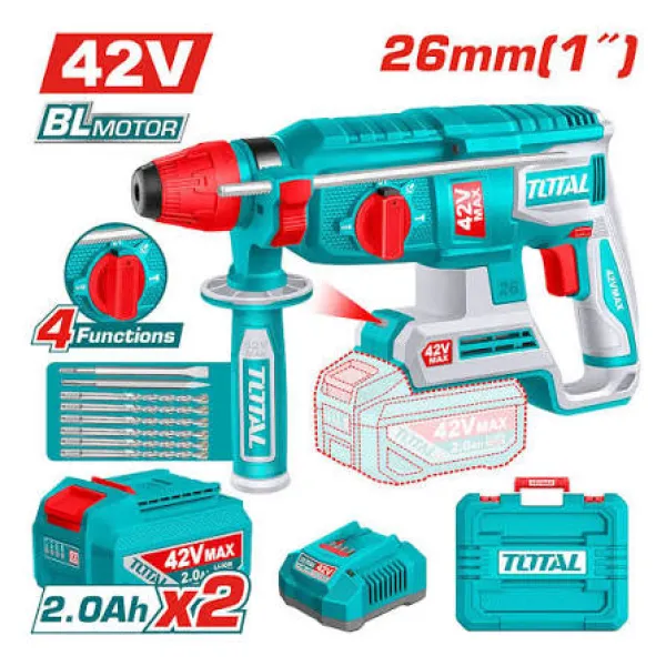 Máy Khoan Bê Tông Không Chổi Than Dùng Pin 42V Total TRHLI422682