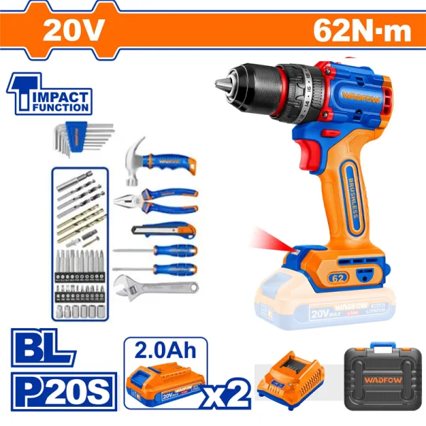 Bộ máy khoan động lực dùng pin 20V và 91 món Wadfow WDT4B91 (2 Pin 2.0Ah, 1 Sạc)