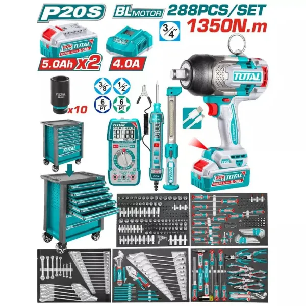 Bộ 288 món trong tủ xe đẩy đựng công cụ TOTAL THPTCS82882