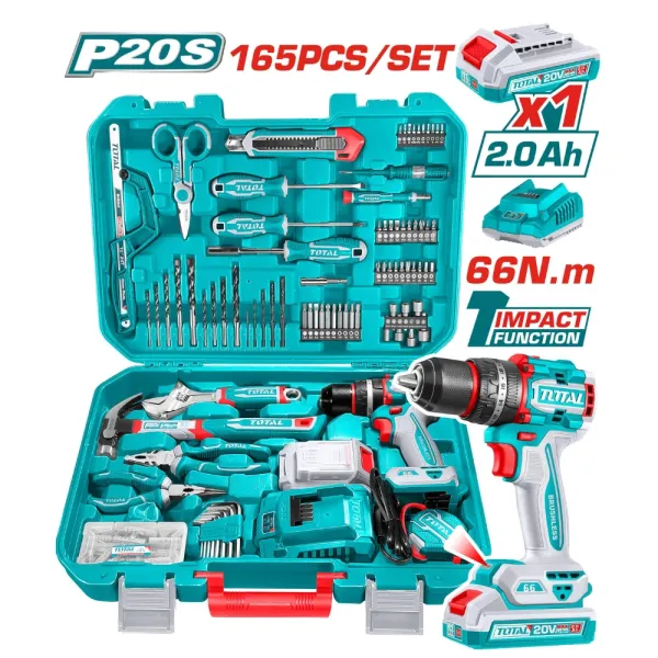 Bộ máy khoan động lực 165 chi tiết dùng pin 20V Total THKTHP11652