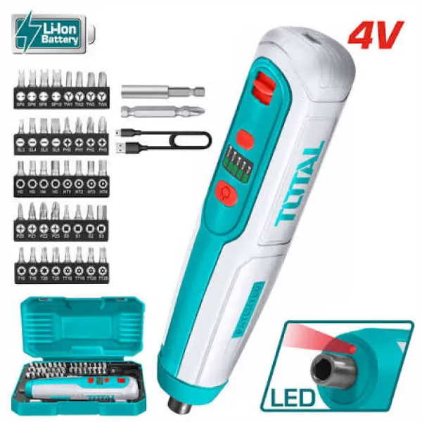 Máy Vặn Vít Pin 4V TOTAL TSDLI0403 5Nm Kèm 41 Mũi Vít