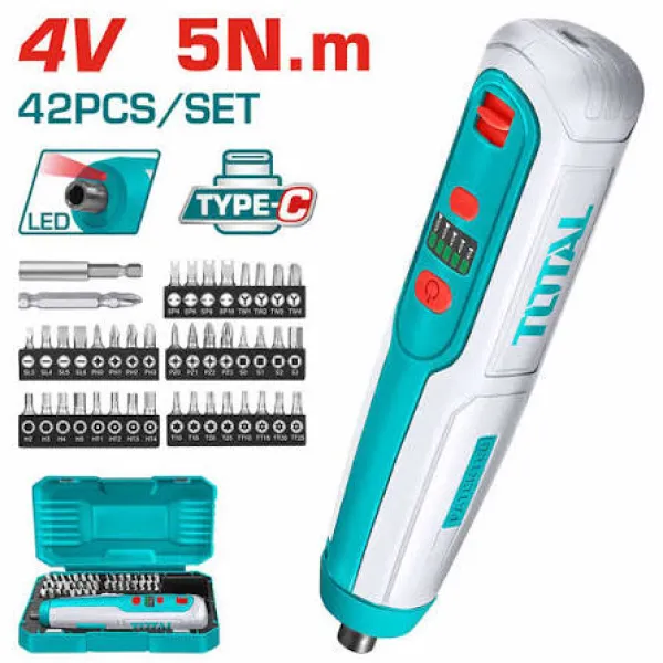 Máy Siết Vít Pin 4V TOTAL TSDLI0406 5Nm LED 42 Mũi Vít