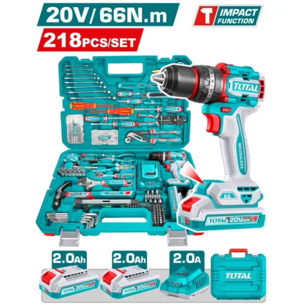Bộ Dụng Cụ 218 Món TOTAL THKTHP42187 Kèm Máy Khoan Pin 20V