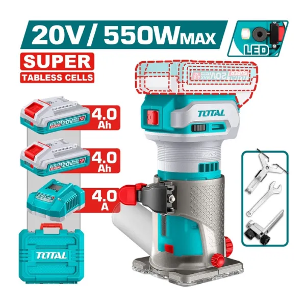 Máy phay gỗ dùng pin 20V Total TCRLI34031